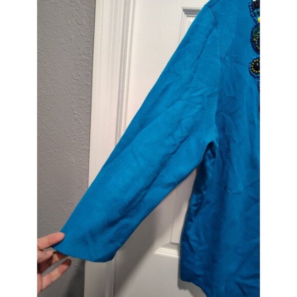 Ruby Rd Top Women 2X Petite Blue‎ Embellished Beaded Sweater Bohemian Stretch - Picture 8 of 10